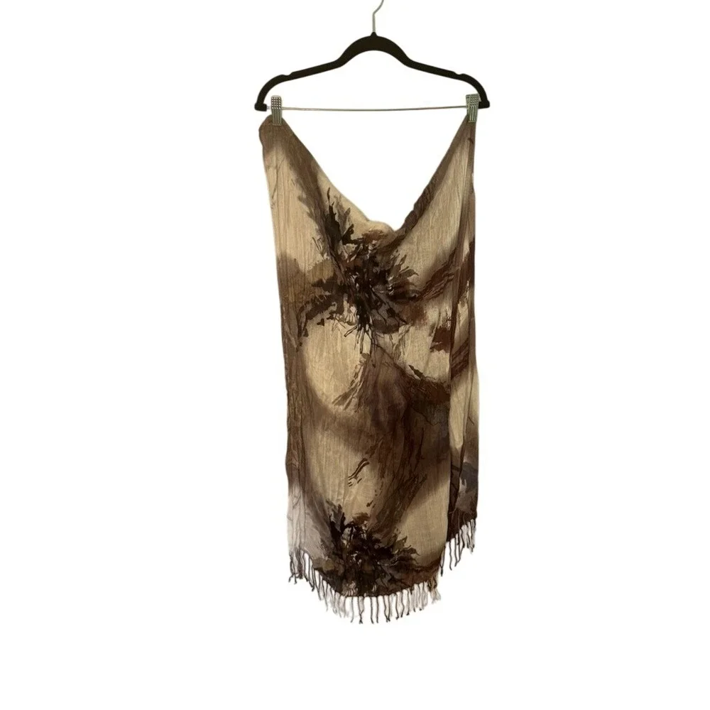 Brown‎ Beige Abstract Print Fringe Scarf Women's Fashion Accessory Shawl